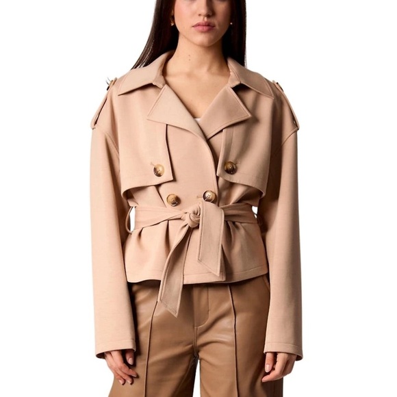 Blue Revival Jackets & Blazers - Blue Revival Women's Cropped Scuba Belted Trench Coat